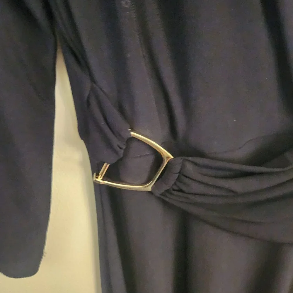 Lauren Ralph Lauren Classic Black Faux Wrap Buckle Waist Midi Dress Size 10